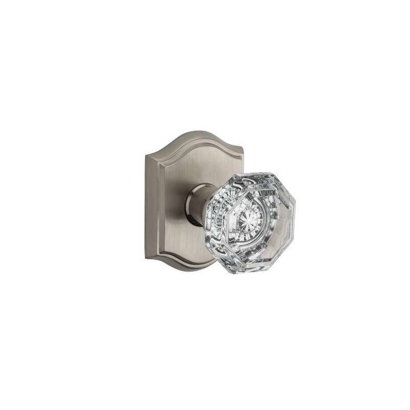 Crystal Privacy Door Knob with Traditional Arch Rose, Satin Nickel