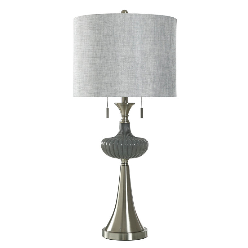 Argent Neptune - Lampe de table en acier - Abat-jour gris chiné