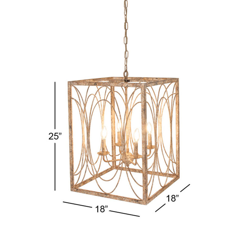 Euphony 8-Light Metal Caged Rectangular Linear Chandelier, 25" H x 18" W x 18" D