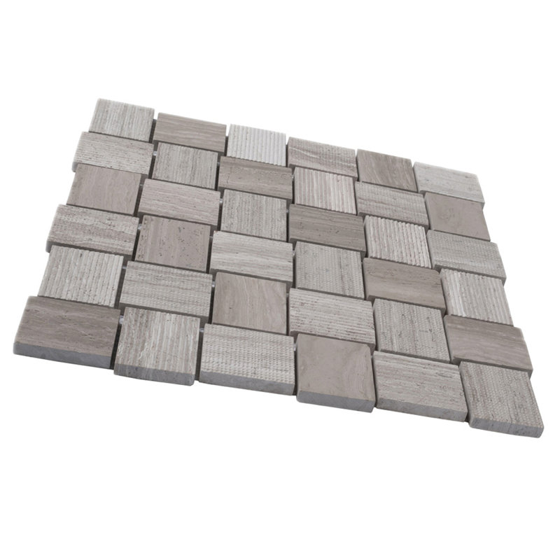 1.6 x 1.9 Marble Basketweave Mosaic Tile, Wooden Beige