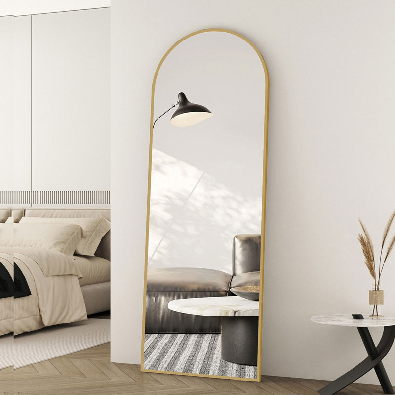 Modern Arched Full Length Mirror, Large Floor Mirror With Aluminum Frame And HD Glass For Bedroom Or Entryway, Gold