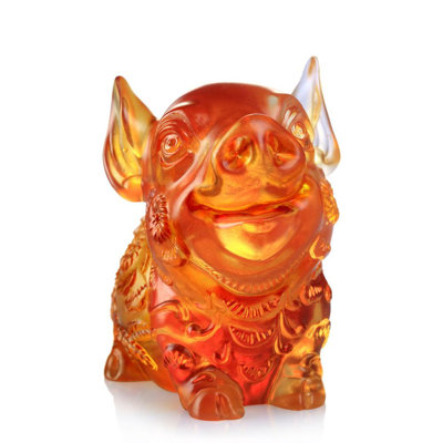 Year Of The Pig "Piglet Of Fortune" Chinese Zodiac Figurine In Dark Amber/Light Amber (Limited Edition)