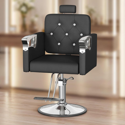 Barber Chair For Hair Stylists, Hydraulic Styling Chair With Heavy Duty Pump  (Black-Silver)