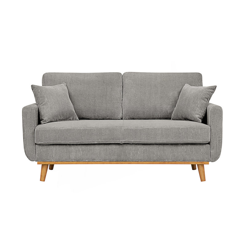 Causeuse rembourrée avec accoudoirs et coussins décoratifs, Light Grey Corduroy