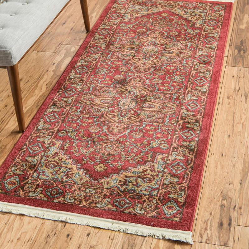 Tapis rouge tissé à la machine Eesi, Tapis de couloir 2 pi 7 po x 6 pi 7 po