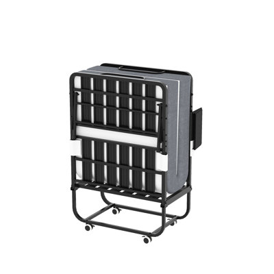 Lit simple portable de 75 pouces avec matelas en mousse à mémoire de forme de 5 pouces, espace pour les invités, structure en métal sur roulettes, lit d'invité de 5 po peu encombrant, solide
