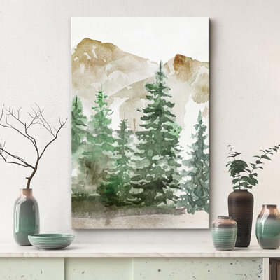 Paysage de forêt Woodland «Watercolor Pastel Green Mountain Pine Tree Forest Woodland» sur