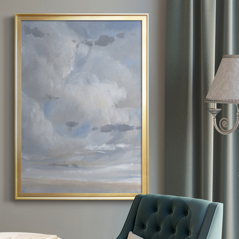 Toile encadrée de qualité supérieure bleu ciel II - prête à être accrochée, Cadre doré, H 30,5 po x l 22,5 po, Pas de tapis