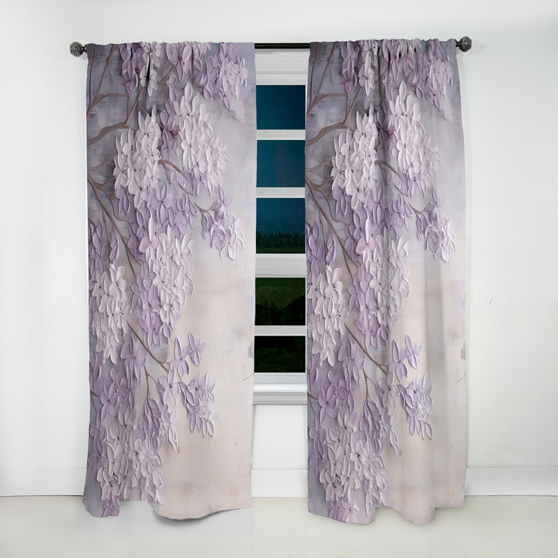 Blooming Lilac Melody I - Lilacs Blackout Floral Curtain - 1 Panel, 52" W x 120" L
