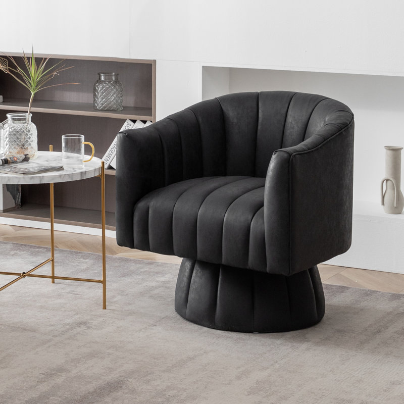 Fauteuil demi-tonneau pivotant en similicuir, Similicuir noir, 1