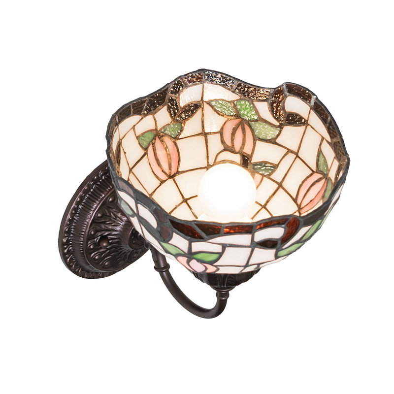 7" Wide Roseborder Wall Sconce, White/Pink/Green/Amber, 9.5" H x 8" W x 9.5" D