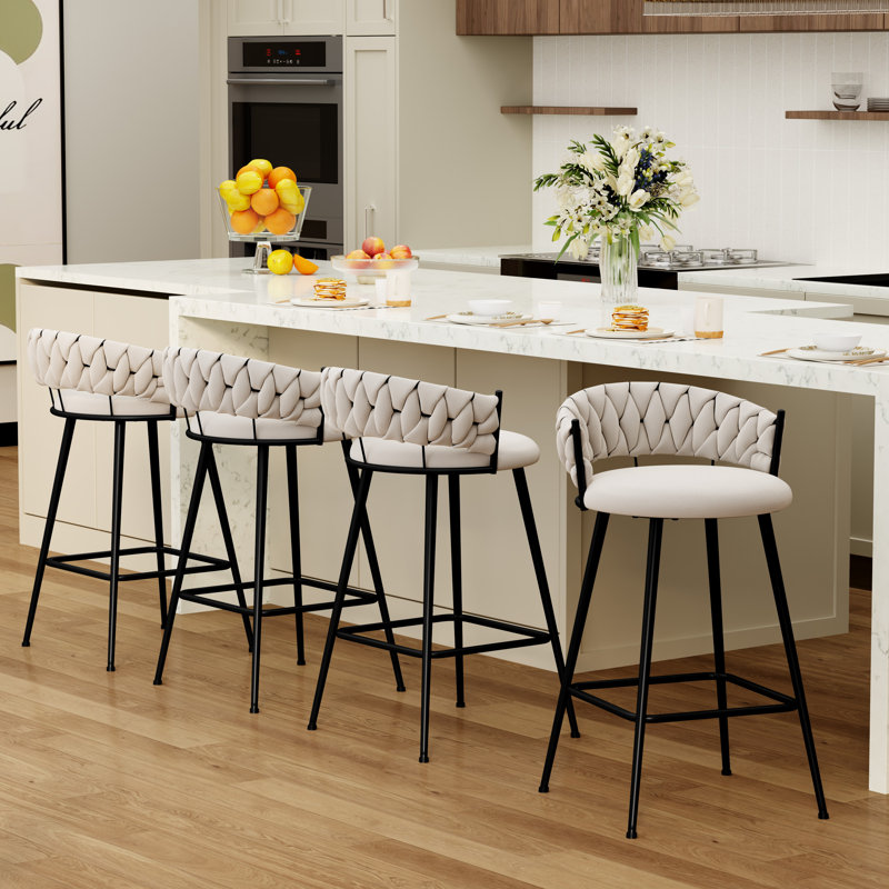 Upholstered Counter Stool With Metal Frame, Ivory, Counter Stool (24” Seat Height)