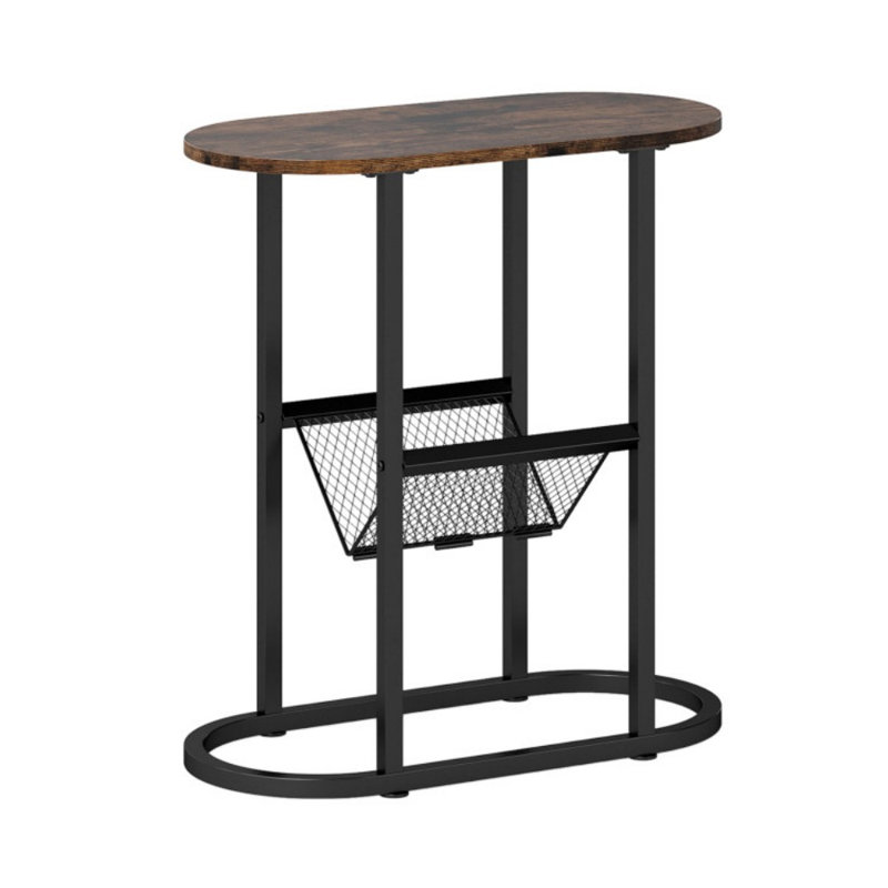 Table d'appoint ovale industrielle à 2 niveaux avec tablette en filet