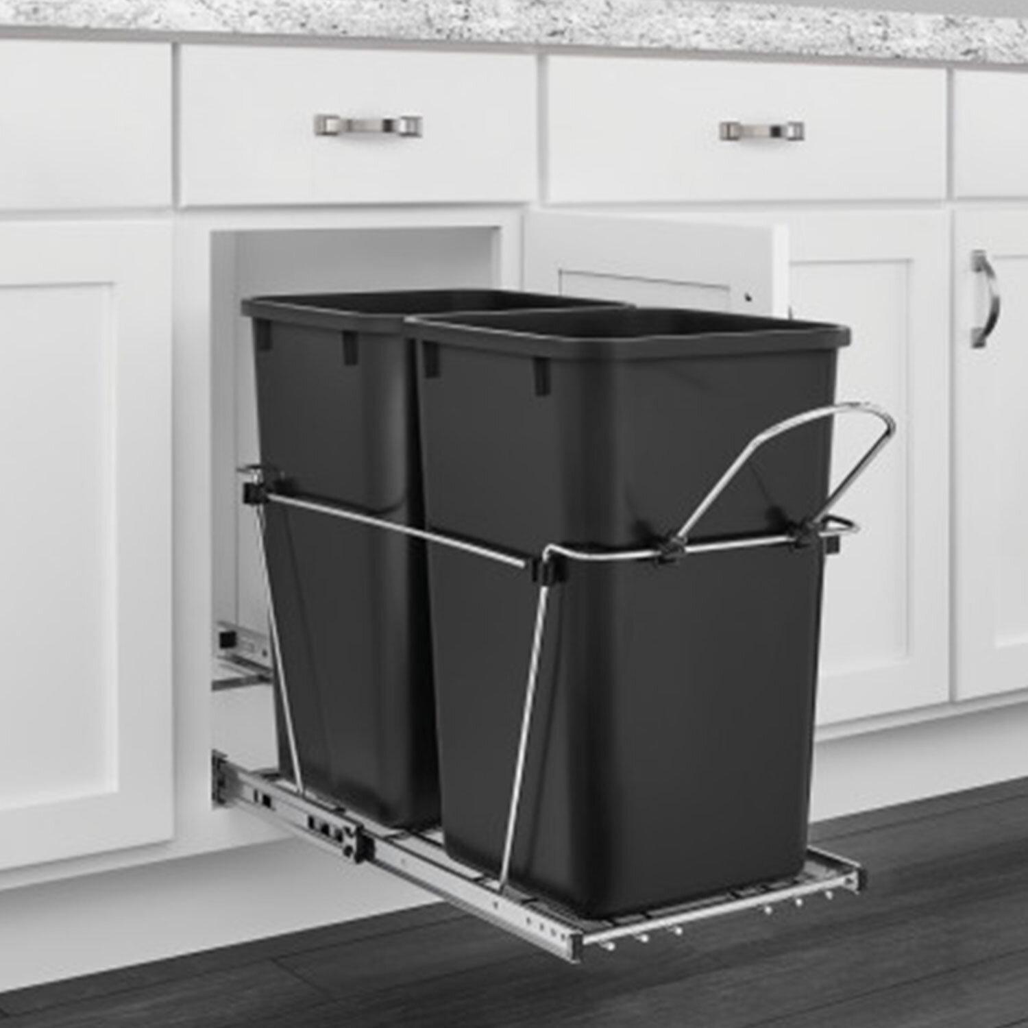 Home Zone Living 7.6 Gallon Under Cabinet Open Pull Out Trash Can,  Adjustable Slide Out Waste Bin