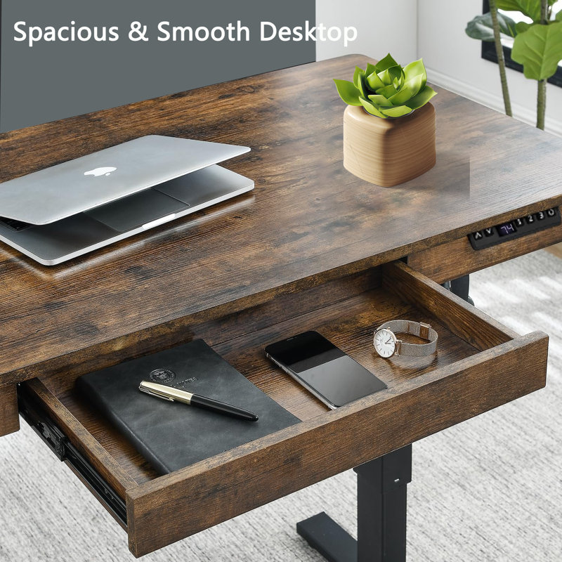 Bureau électrique debout, bureau réglable en hauteur de 48 po x 24 po avec tiroir et chargement sans fil, bureaux d'ordinateur à mémoire de forme