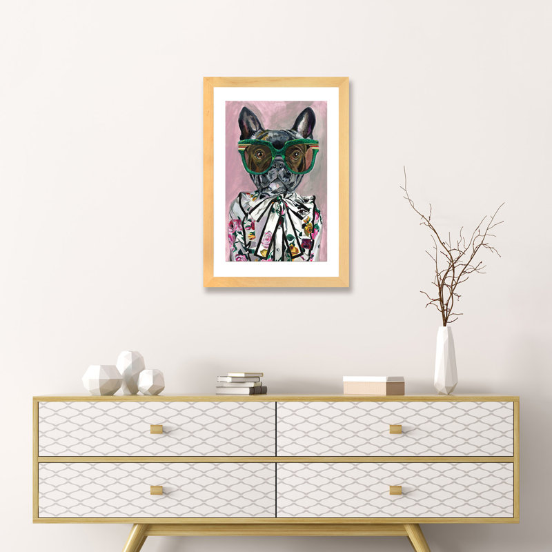 «Frenchie» par Heather Perry - impression d'art graphique, Papier encadré naturel, H 24 po x l 16 po x P 1 po