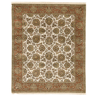 Tapis ivoire et rouille de haute qualité noué à la main