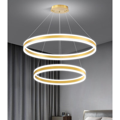 Lustre moderne à 2 anneaux à DEL or