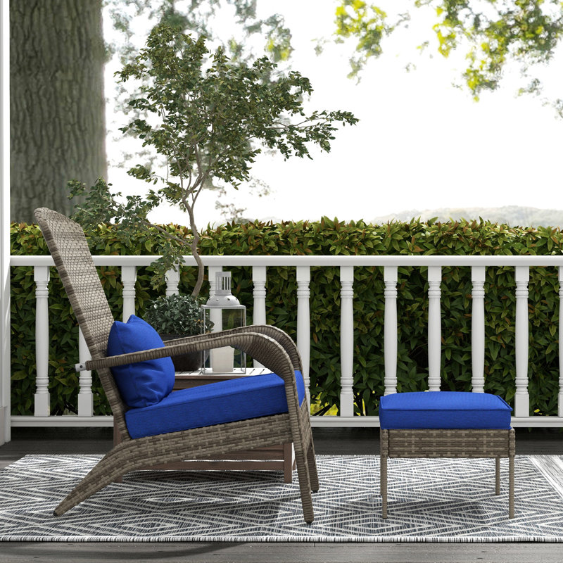 Chaise de patio avec dossier haut bleu foncé d'extérieur pour la terrasse, la cour, la cour avant, le jardin, la terrasse et le grand siège en bleu, coussins de foyer