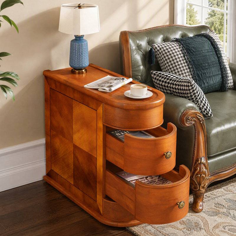 Table de bout en bois avec 2 tiroirs, table d'appoint étroite rétro pour chambre à coucher, salon