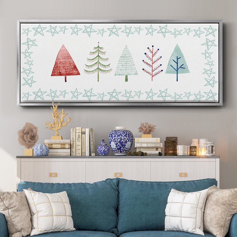 Christmas Tree Whimsy Collection C- Framed Canvas, 24" H x 60" W
