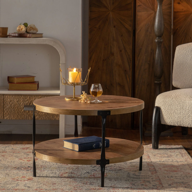 Table basse ronde à deux plis, fabriquée à la main, en relief, à piédestal, en bois, en forme d'olive, pour le salon, Noyer