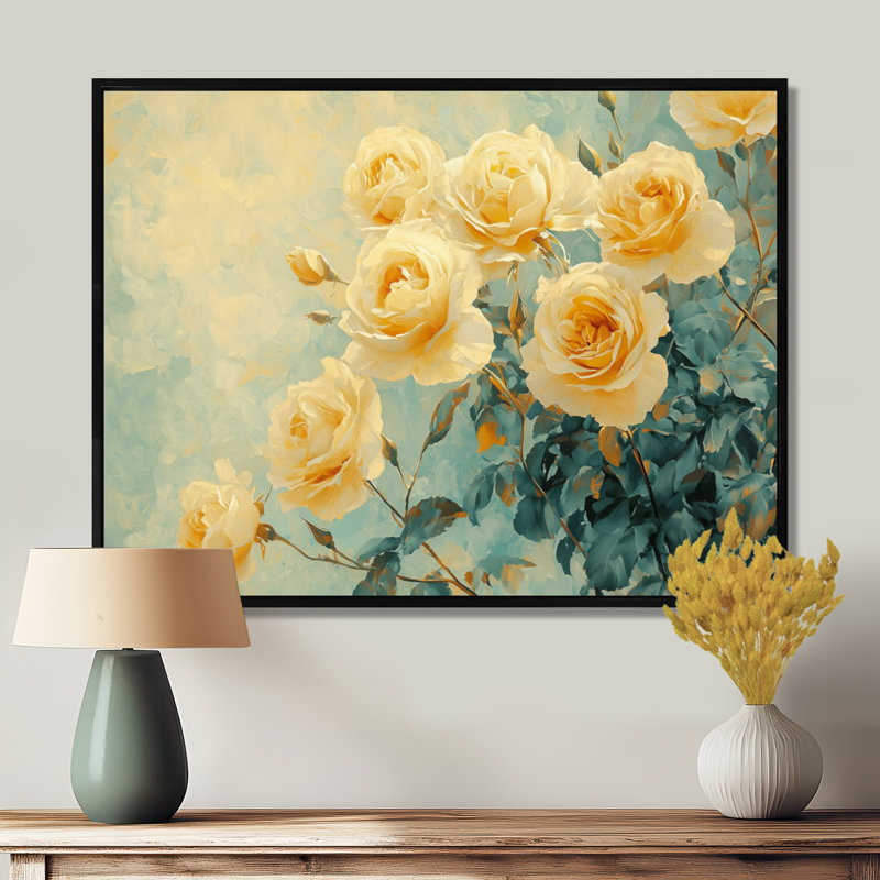 Sunlit Roses of Summer Bloom II - Roses, art mural sur toile, Noir, noir, noir, noir, Impression encadrée flottante