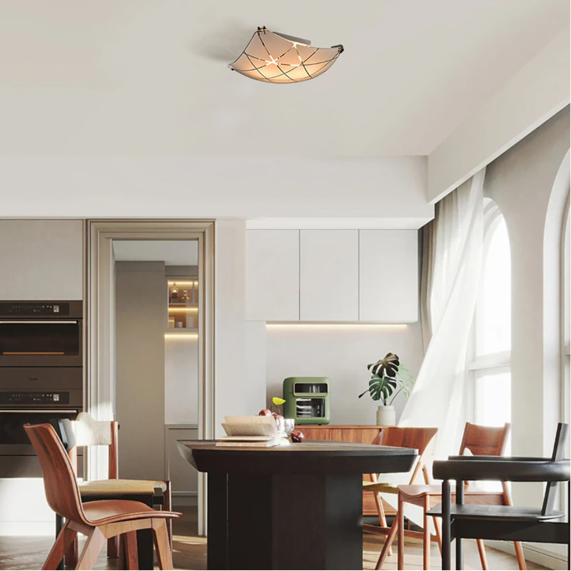 Modern Gold Ceiling Light with Square Curving Shade Dimmable, Brushed Nickel