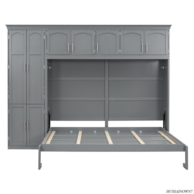 Murphy Bed Wall Bed With Cabinets, Gray
