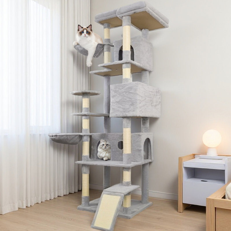Tour pour chat grise avec grattoir, et - Stable Fun For multiple Cats 84 po, tour d'arbre à chat, grande, grattoir, plateforme