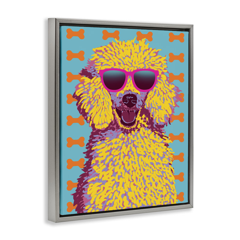 Cadre flottant rétro caniche pop, design par Marcus Prime, Cadre flottant gris lustré, H 31 po x l 25 po