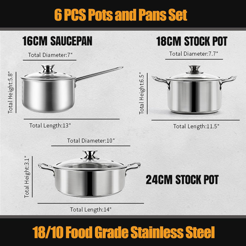 6-piece Stainless Steel Nonstick Cookware Set