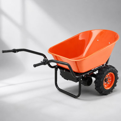 Chariot de brouette électrique puissant de 500 W avec une capacité de 4,5 pieds cubes, une charge de 573 lb, des roues de 16 pouces et une poignée en métal durable pour le jardin et la ferme