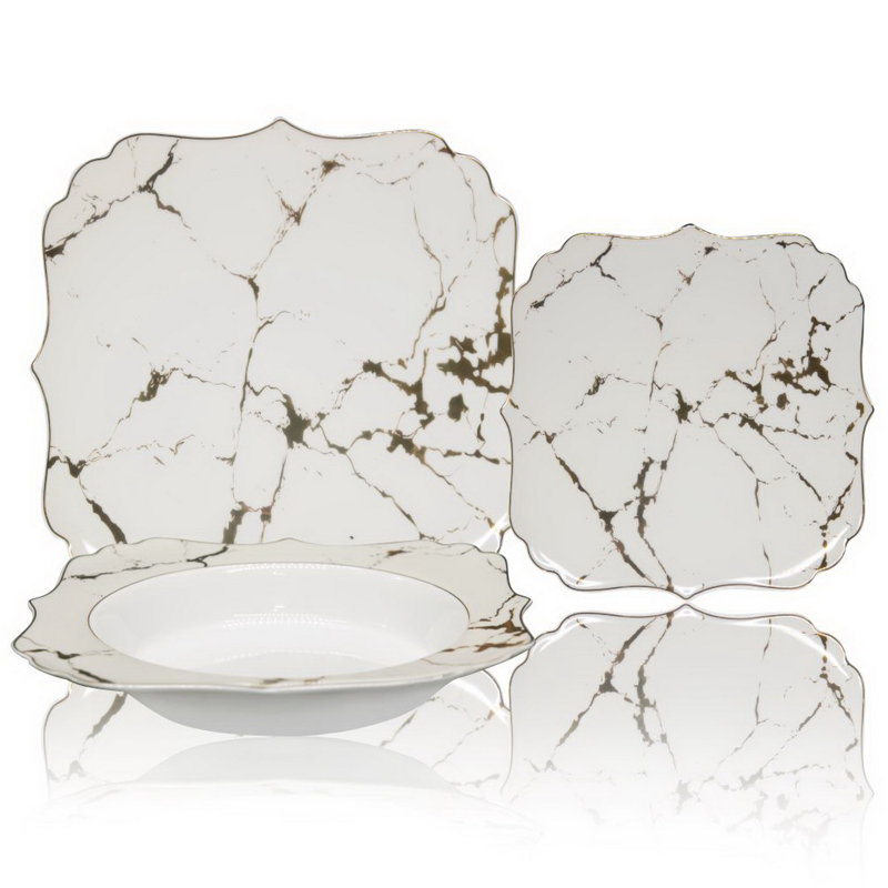 Service de vaisselle 18 pièces Cream Marbla Bone China, service pour 6