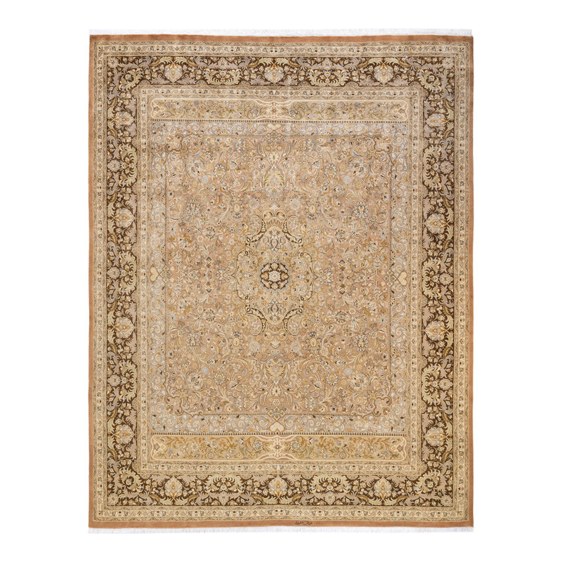 Tapis traditionnel brun en laine noué à la main 8 pi 1 po x 10 pi 4 po