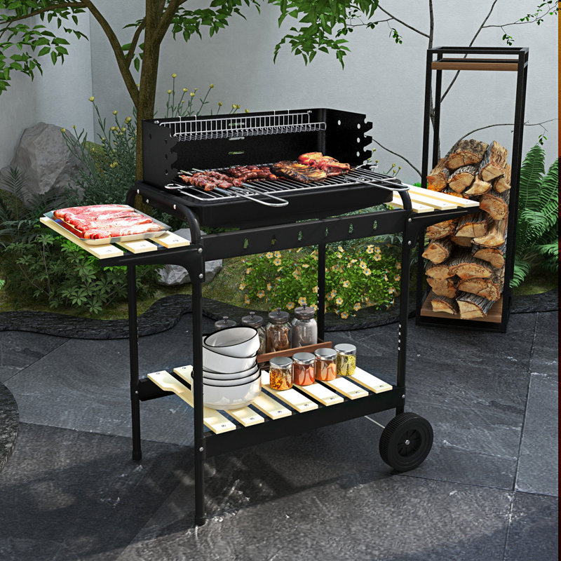 BBQ Grill Trolley W/ 5-level Grill Height Ash Catcher