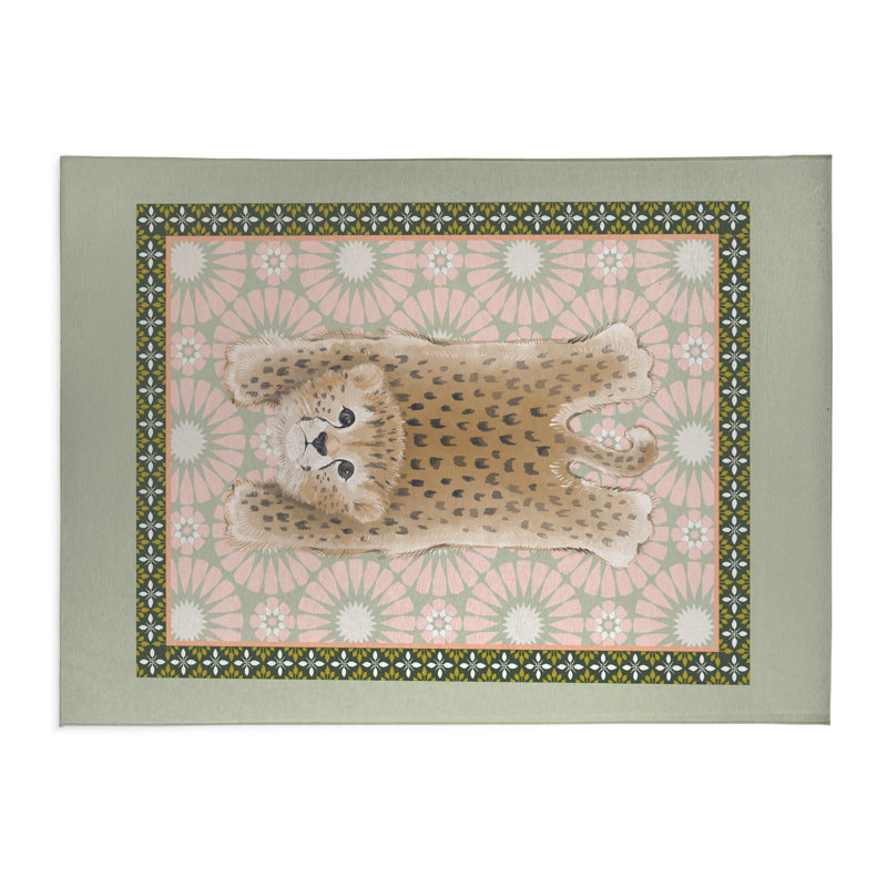 Lil Lying Leopard Tile Kids Play Mat, Sage, Rectangle 5' x 7'