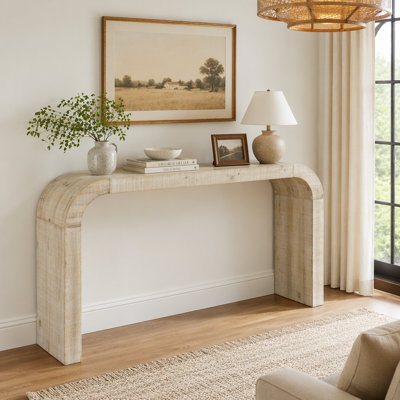 52" Wood Console Table with Curved Edge, Natural Texture, for Entryways and Living Rooms