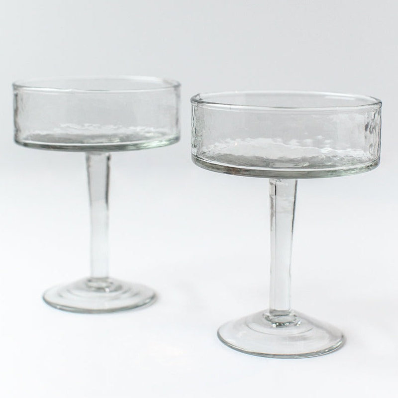 S/4 Handblown Hammered Coupe Cocktail Glasses-smoke, Clear