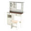 Bureau de coiffeuse avec miroir et lumières, ensemble de coiffeuse avec station de charge et tabouret, tiroirs, tablettes et armoire latérale Farmhouse