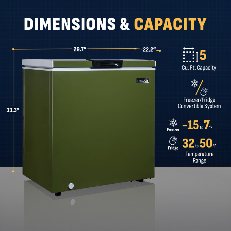 NewAir 5 cu. ft. Chest Freezer with Adjustable Temperature Controls, Green