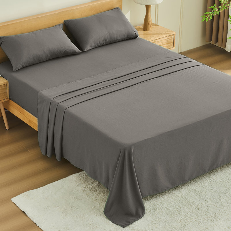 4 Piece Twin Size Sheet Set, 100% Rayon Derived from Bamboo Sheet Set, Cooling & Breathable, Luxury Silky Soft, Deep Pocket up to 16", Gray