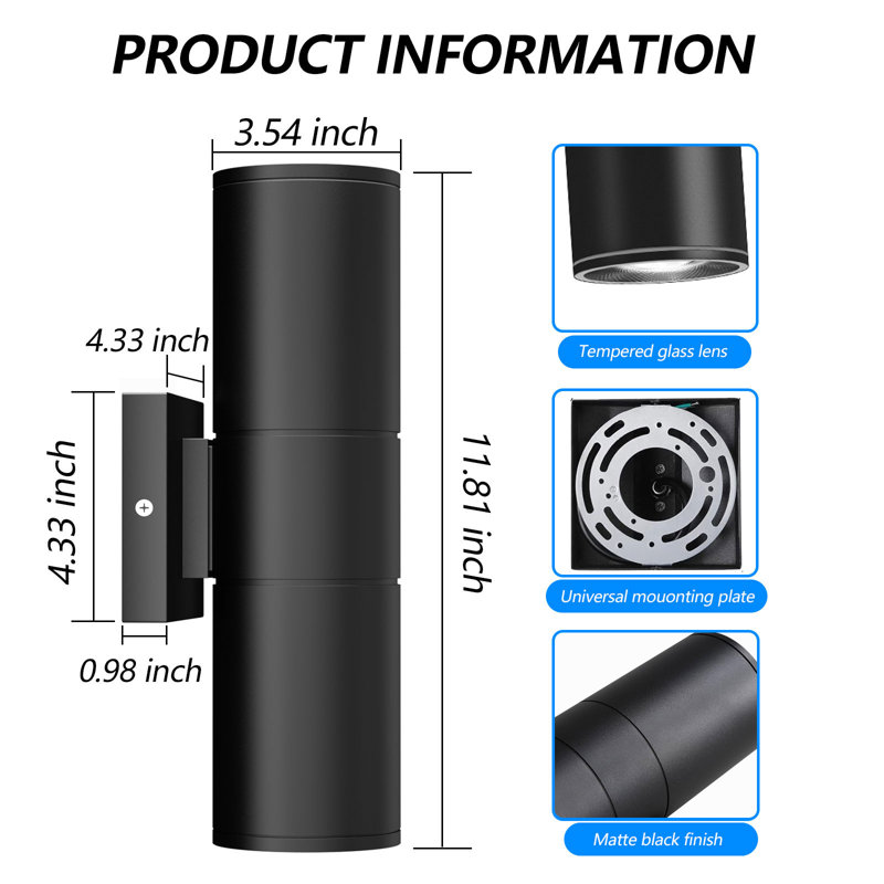  Outdoor Wall Lights , Integrated Led Cylinder Up Down 12W 2700K Modern Aluminum Light, Waterproof Exterior Light For Porch Patio Door