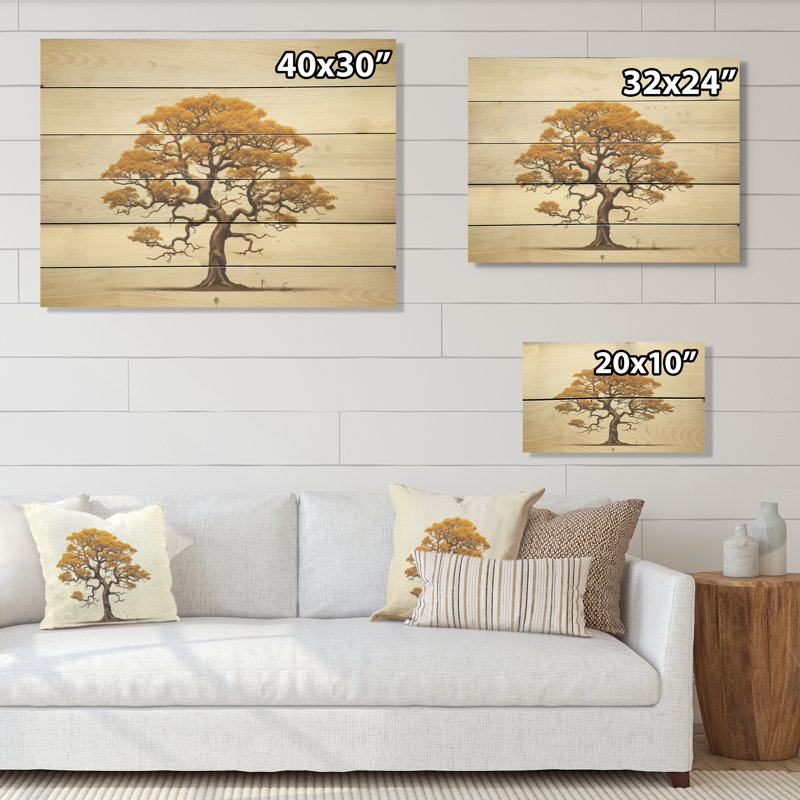 «Brown Oaks Outline I», art en bois de chêne sur bois de pin naturel, H 24 po x l 32 po