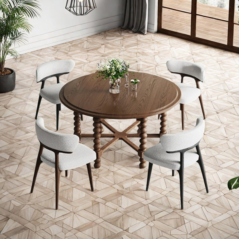 Round multilayer solid board dining table set, 29.53" H x 59.06" L x 59.06" W