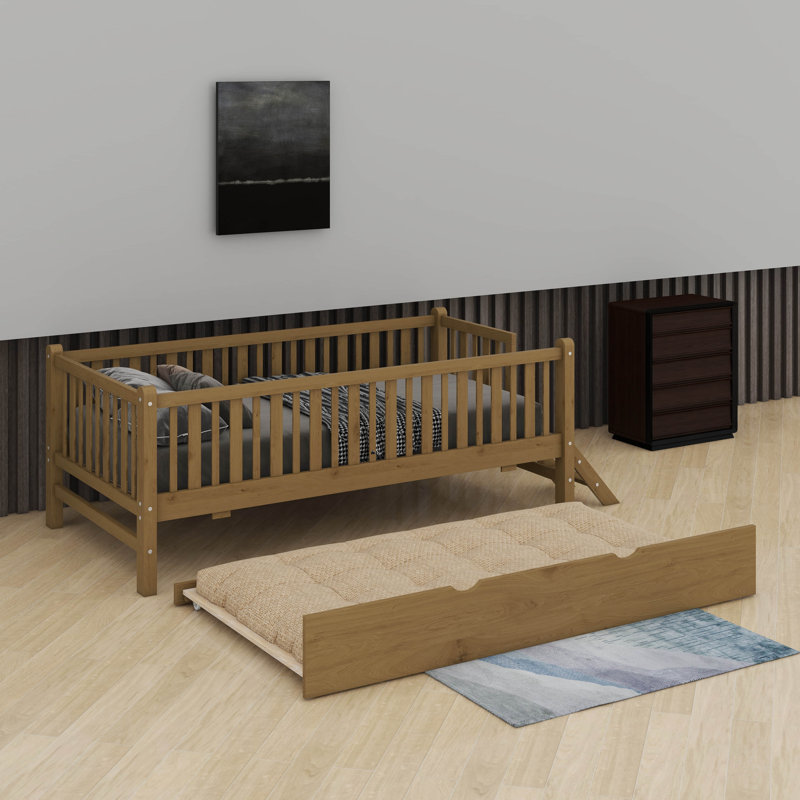 Twin Size Platform Bed With Trundle, Walnut