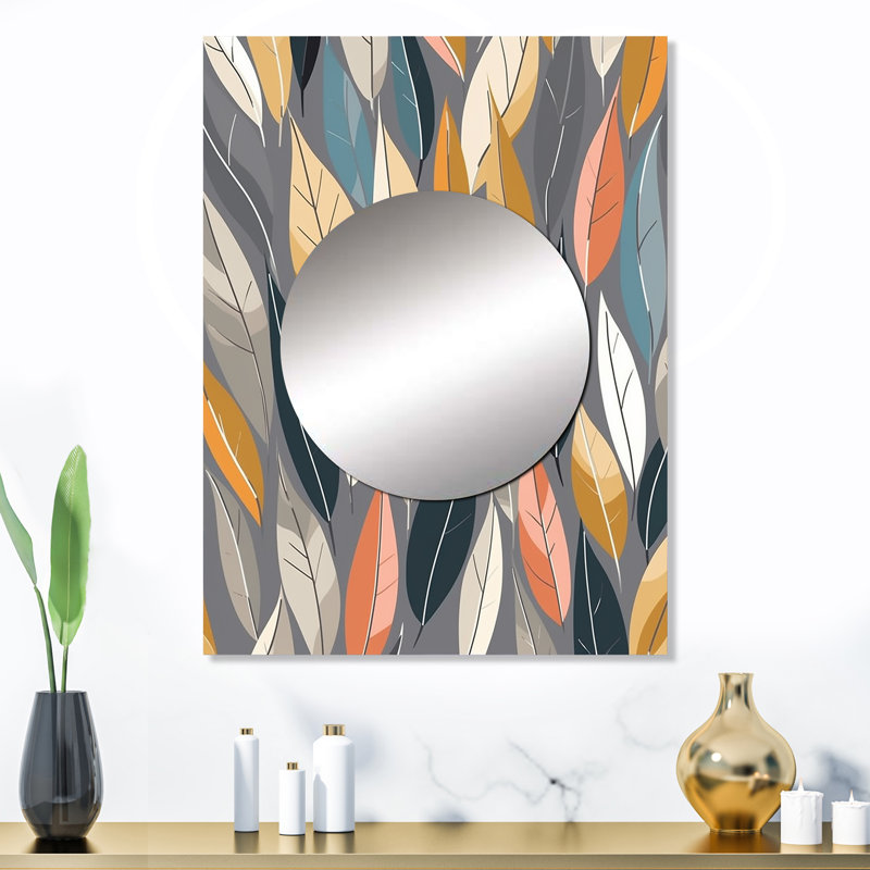 Lennards Retro AbstractLeaves III - miroir mural décoratif géométrique, miroir moderne, impression d'art en métal