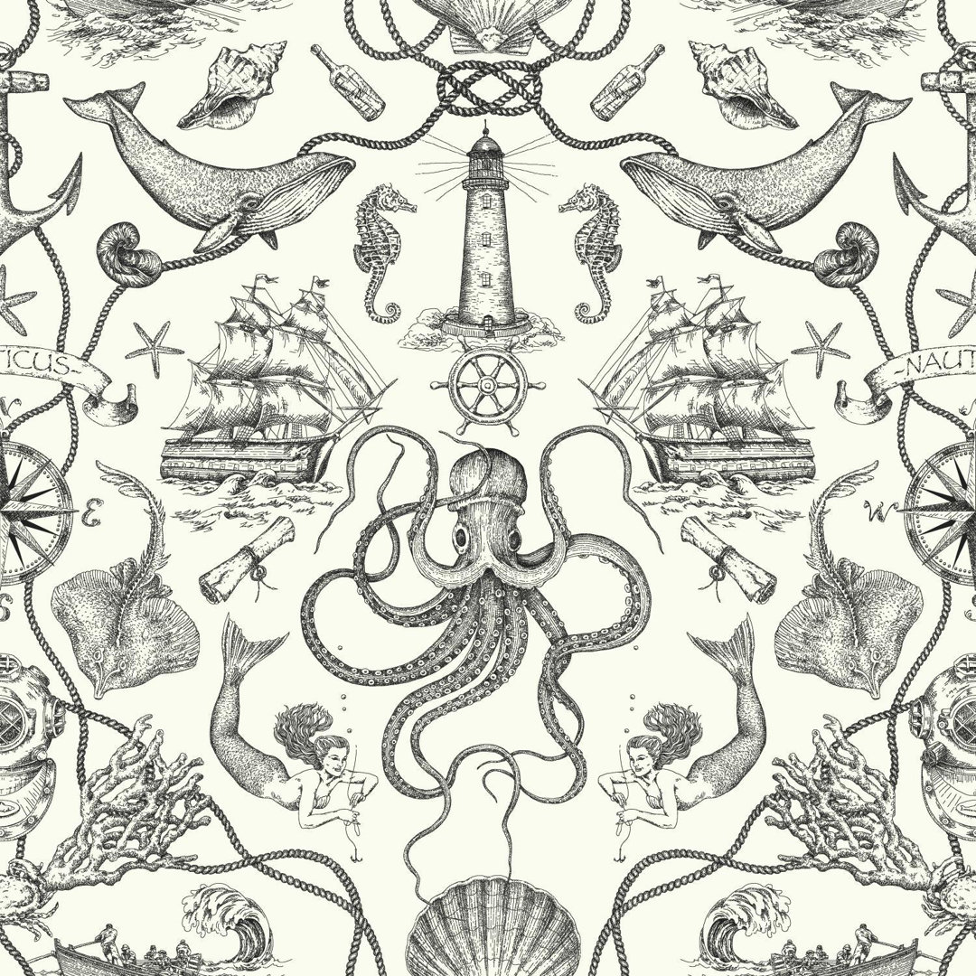 Deep Sea Toile 33' L x 20.5" W Spray and Stick Wallpaper Roll York Wallcoverings 