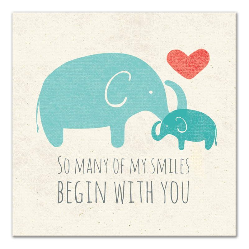 Art sur toile sourires éléphants Maylie, H 16 po x l 16 po x P 1,25 po