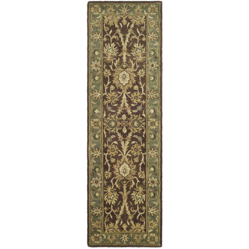 Dunbar Hand Tufted Wool/Cotton/Latex Oriental Rug in Chocolate/Blue, Runner 2'3" x 10'